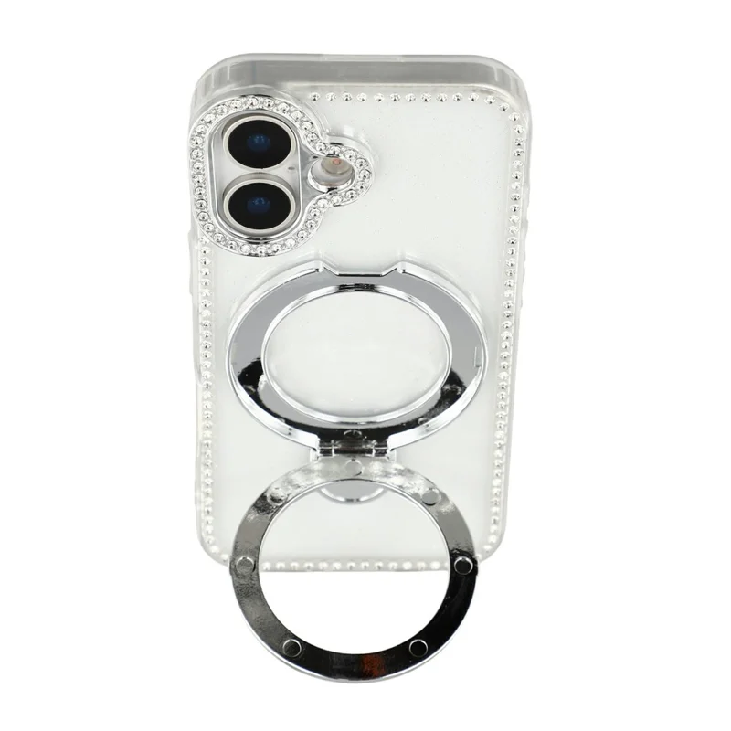 For iPhone 17 Case Kickstand Rhinestone Edge Glitter Back TPU + PC IMD Phone Cover - Glitter Transparent