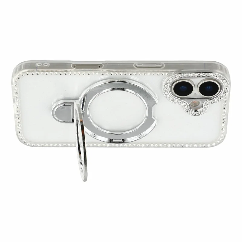 For iPhone 17 Case Kickstand Rhinestone Edge Glitter Back TPU + PC IMD Phone Cover - Glitter Transparent