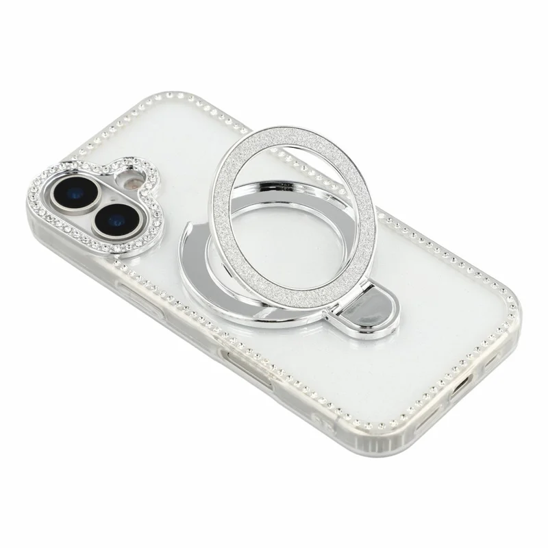 For iPhone 17 Case Kickstand Rhinestone Edge Glitter Back TPU + PC IMD Phone Cover - Glitter Transparent