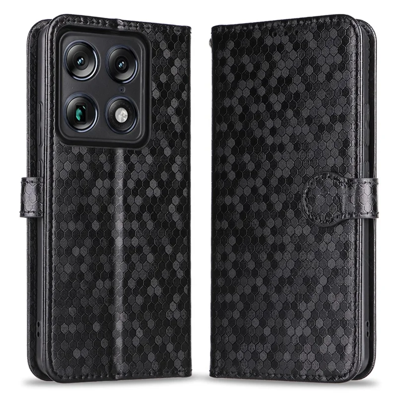 For Motorola Moto X70 Air Pro 5G Wallet Case Dot Pattern Imprint PU Leather Phone Cover with Wrist Strap - Black