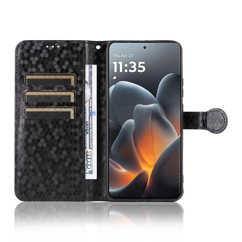 For Motorola Moto X70 Air Pro 5G Wallet Case Dot Pattern Imprint PU Leather Phone Cover with Wrist Strap - Black