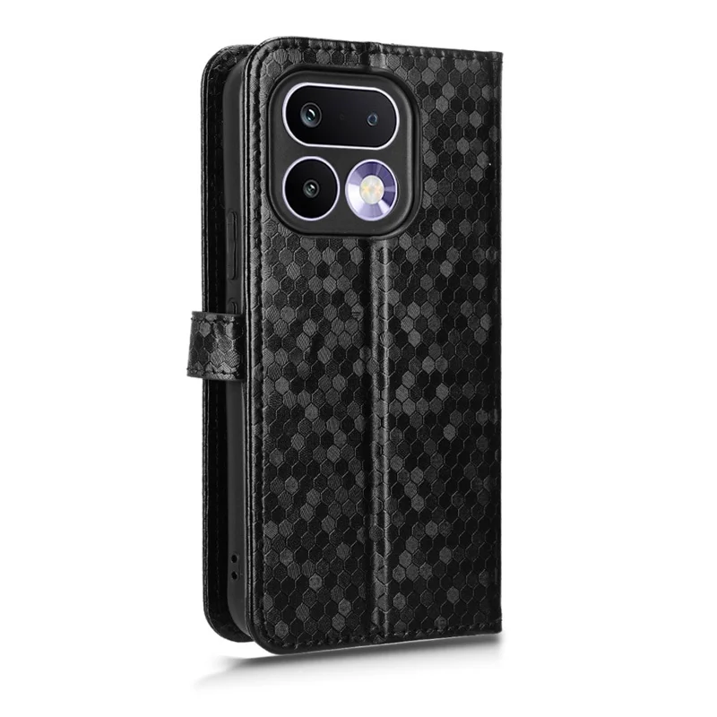 For Realme 16 Pro+ 5G Wallet Case Dot Pattern Imprint PU Leather Phone Cover with Wrist Strap - Black