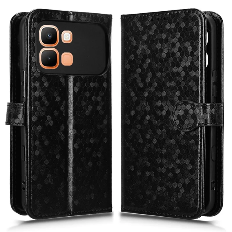 For Infinix Note Edge 5G Wallet Case Dot Pattern Imprint PU Leather Phone Cover with Wrist Strap - Black
