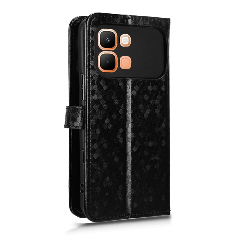 For Infinix Note Edge 5G Wallet Case Dot Pattern Imprint PU Leather Phone Cover with Wrist Strap - Black