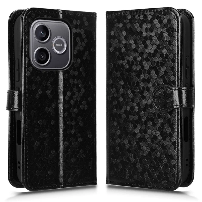 For Honor 600 Lite 5G Wallet Case Dot Pattern Imprint PU Leather Phone Cover with Wrist Strap - Black
