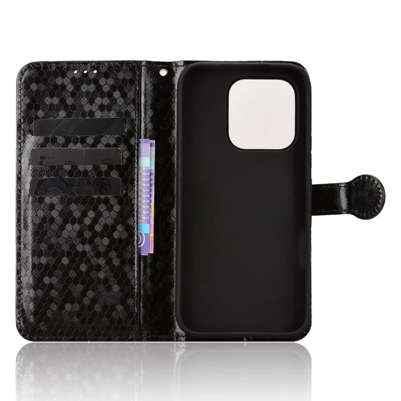 For Honor 600 Lite 5G Wallet Case Dot Pattern Imprint PU Leather Phone Cover with Wrist Strap - Black