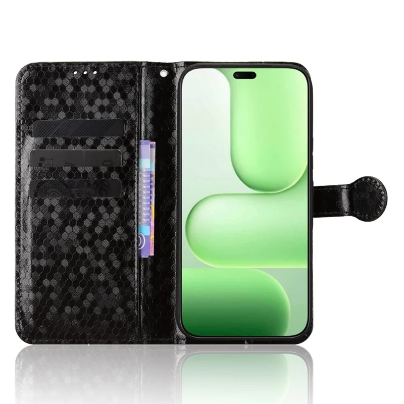 For Honor 600 Lite 5G Wallet Case Dot Pattern Imprint PU Leather Phone Cover with Wrist Strap - Black