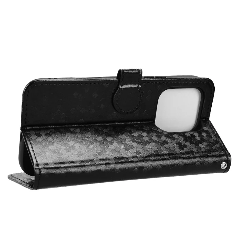 For Honor 600 Lite 5G Wallet Case Dot Pattern Imprint PU Leather Phone Cover with Wrist Strap - Black