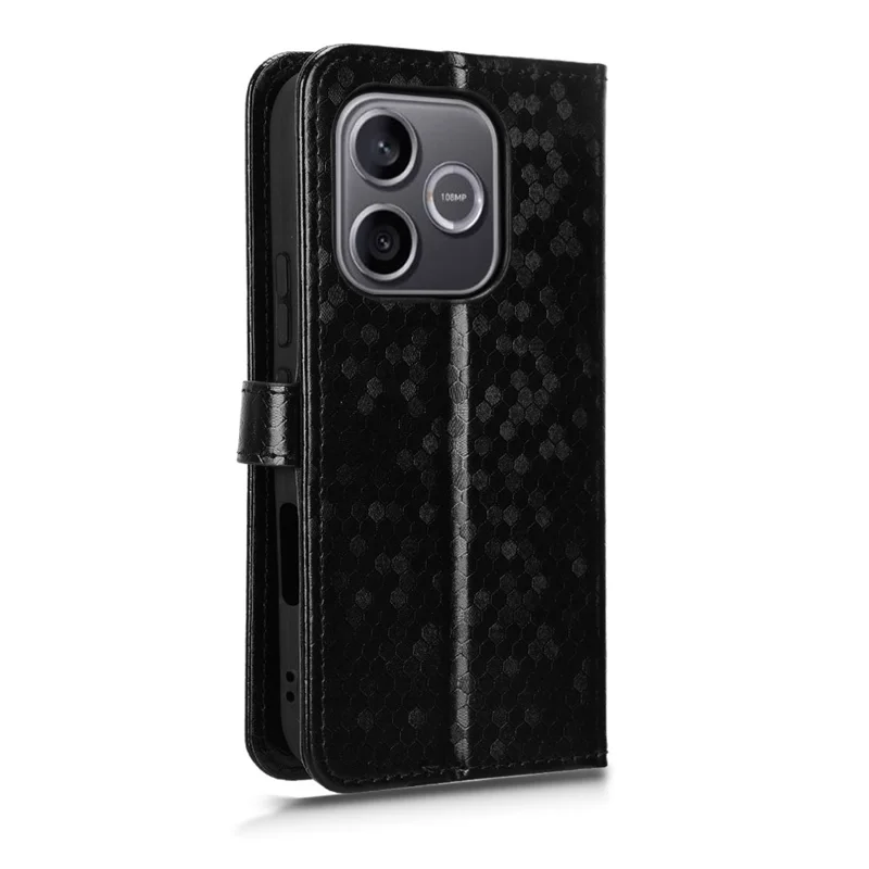 For Honor 600 Lite 5G Wallet Case Dot Pattern Imprint PU Leather Phone Cover with Wrist Strap - Black