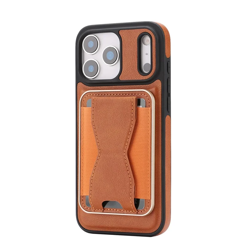 For iPhone 17 Pro Max Magnetic Case with Detachable Card Holder Kickstand TPU + PU Back Cover Compatible with MagSafe - Brown