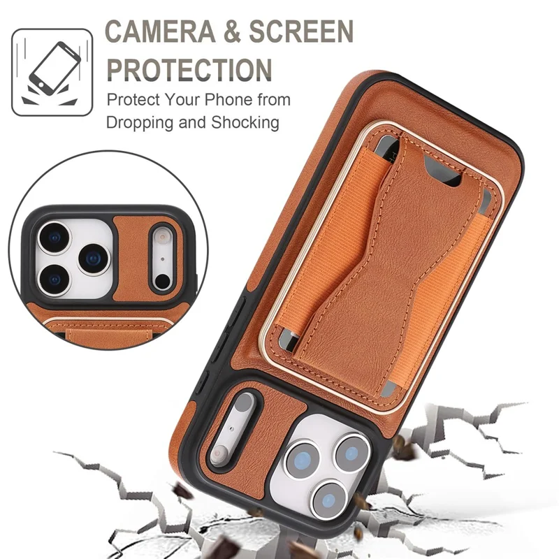 For iPhone 17 Pro Max Magnetic Case with Detachable Card Holder Kickstand TPU + PU Back Cover Compatible with MagSafe - Brown
