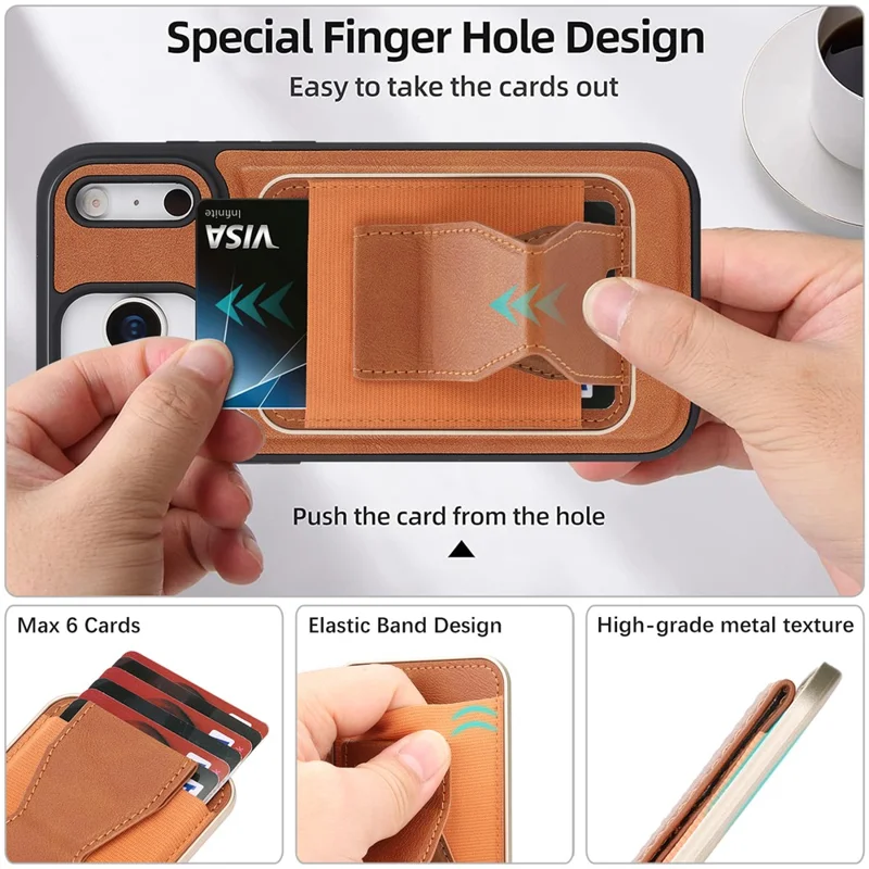 For iPhone 17 Pro Max Magnetic Case with Detachable Card Holder Kickstand TPU + PU Back Cover Compatible with MagSafe - Brown