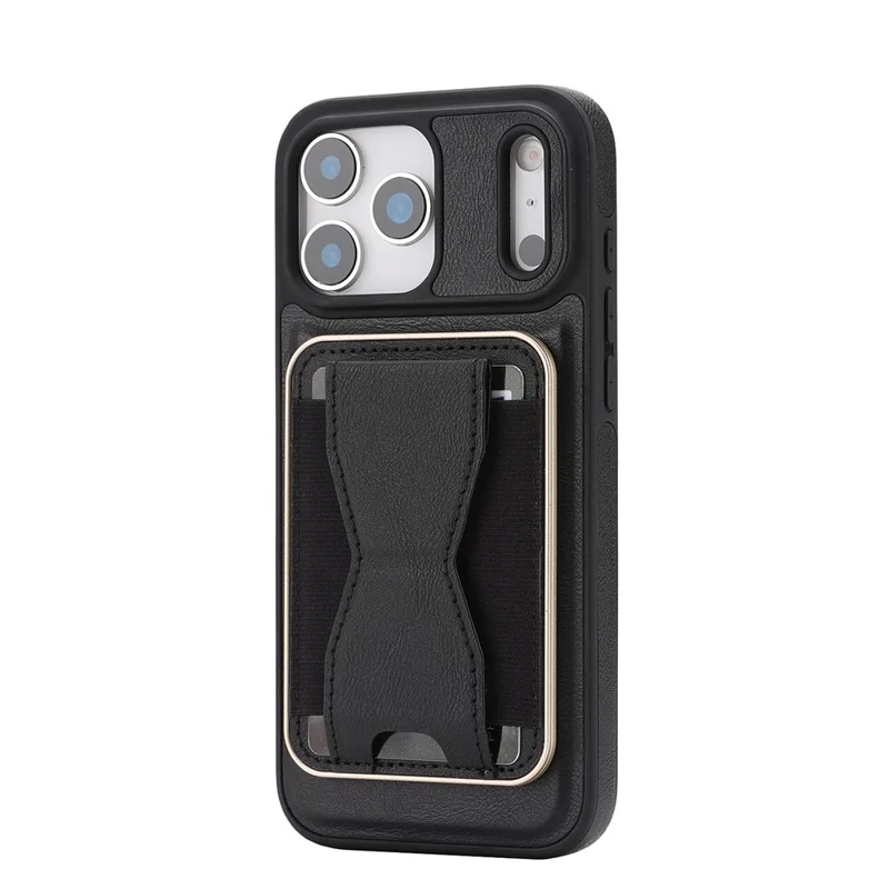 For iPhone 17 Pro Magnetic Case with Detachable Card Holder Kickstand TPU + PU Back Cover Compatible with MagSafe - Black
