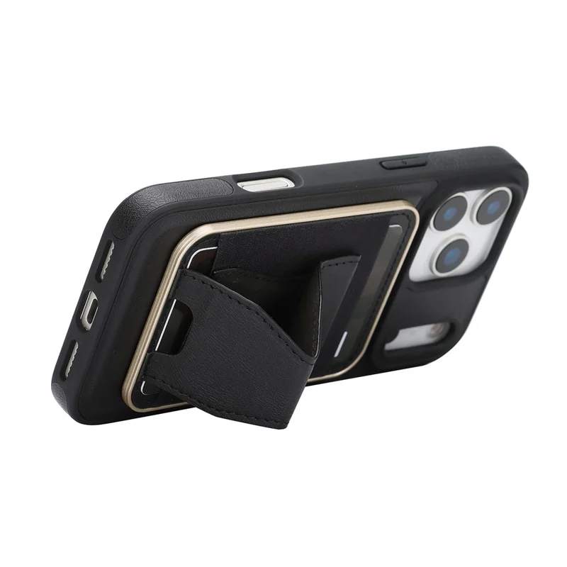 For iPhone 17 Pro Magnetic Case with Detachable Card Holder Kickstand TPU + PU Back Cover Compatible with MagSafe - Black