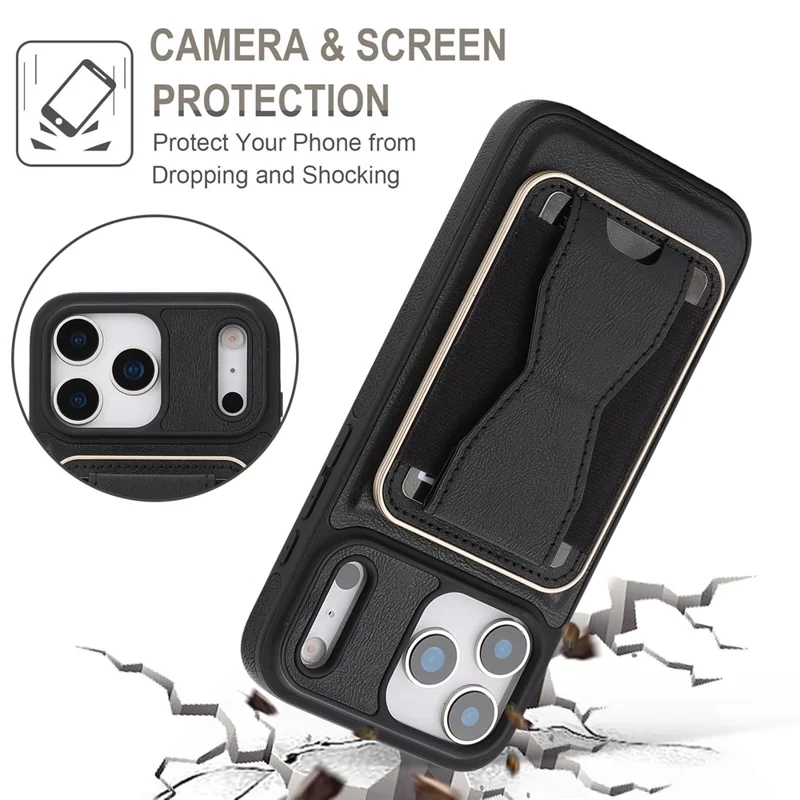 For iPhone 17 Pro Magnetic Case with Detachable Card Holder Kickstand TPU + PU Back Cover Compatible with MagSafe - Black