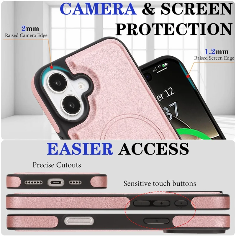For iPhone 17 Magnetic Case with Detachable Card Holder Kickstand TPU + PU Back Cover Compatible with MagSafe - Pink