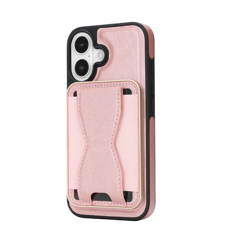 For iPhone 17 Magnetic Case with Detachable Card Holder Kickstand TPU + PU Back Cover Compatible with MagSafe - Pink