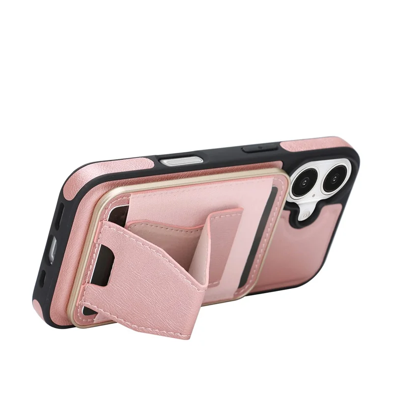 For iPhone 17 Magnetic Case with Detachable Card Holder Kickstand TPU + PU Back Cover Compatible with MagSafe - Pink