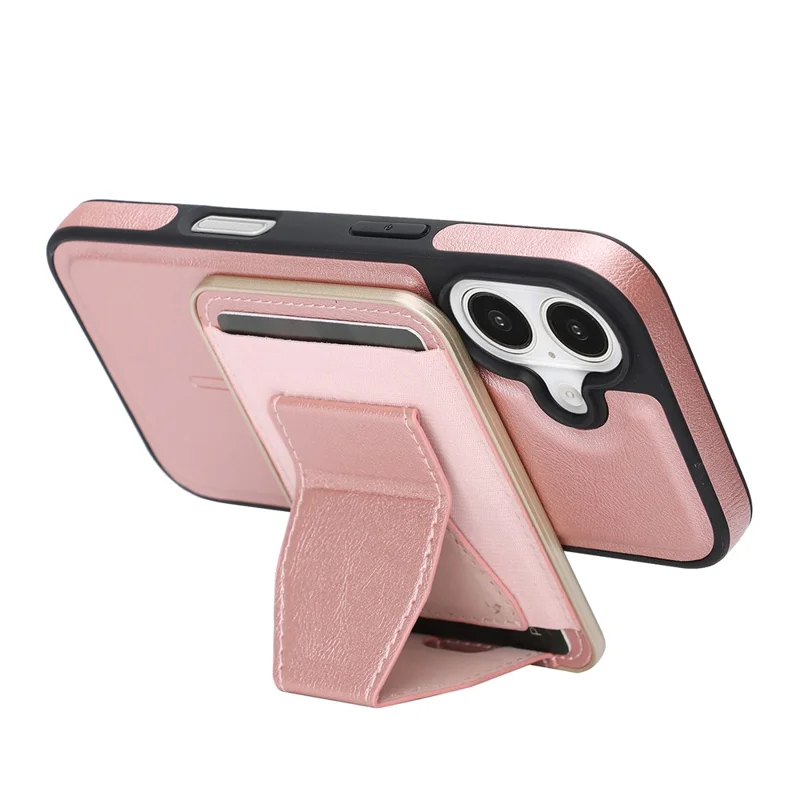 For iPhone 17 Magnetic Case with Detachable Card Holder Kickstand TPU + PU Back Cover Compatible with MagSafe - Pink