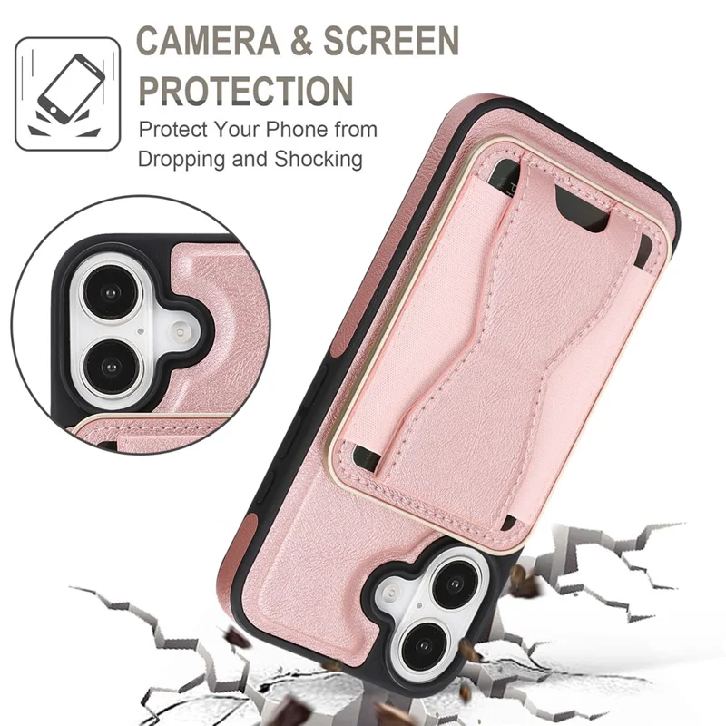 For iPhone 17 Magnetic Case with Detachable Card Holder Kickstand TPU + PU Back Cover Compatible with MagSafe - Pink