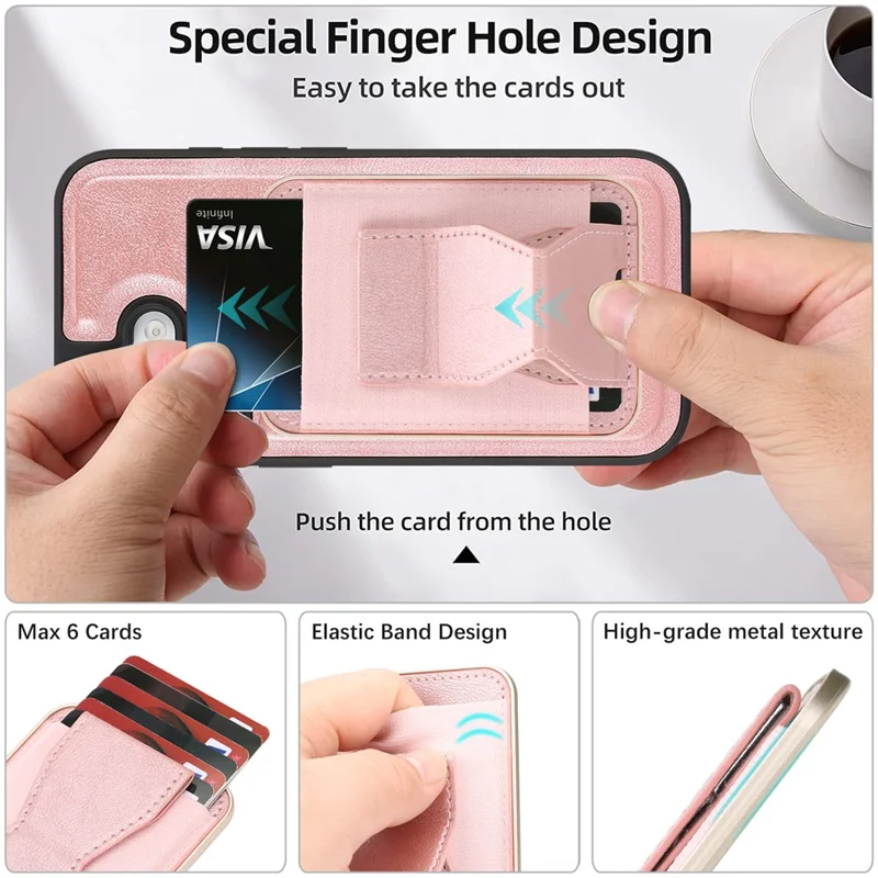 For iPhone 17 Magnetic Case with Detachable Card Holder Kickstand TPU + PU Back Cover Compatible with MagSafe - Pink