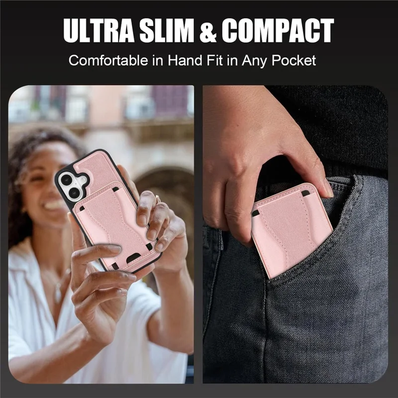 For iPhone 17 Magnetic Case with Detachable Card Holder Kickstand TPU + PU Back Cover Compatible with MagSafe - Pink