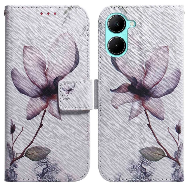 Para Realme C33 2023 4G / C33 4G Anti-arranhão Impressão PU PU Caparia Capa de Capação de Altulação do Estilo Magnética Case Pheleo de Case - Flor Rosa