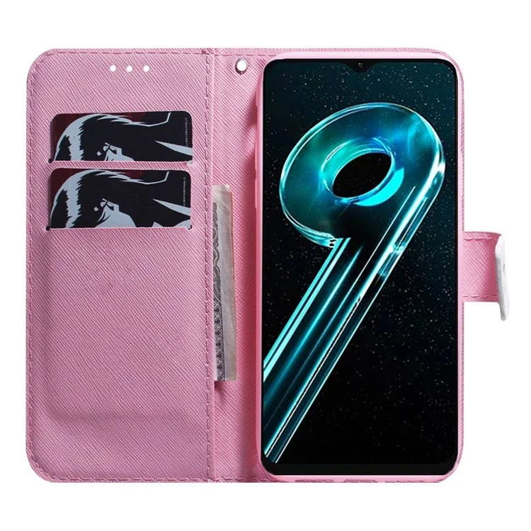 Para Realme C33 2023 4G / C33 4G Anti-arranhão Impressão PU PU Caparia Capa de Capação de Altulação do Estilo Magnética Case Pheleo de Case - Flor Rosa