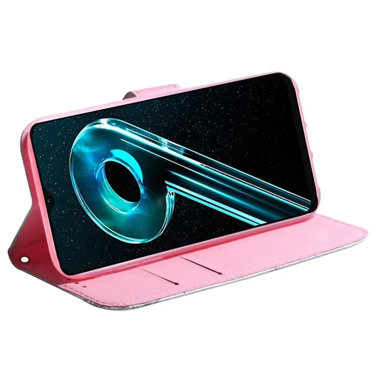 Para Realme C33 2023 4G / C33 4G Anti-arranhão Impressão PU PU Caparia Capa de Capação de Altulação do Estilo Magnética Case Pheleo de Case - Flor Rosa