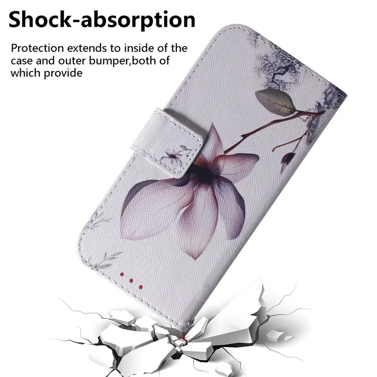 Para Realme C33 2023 4G / C33 4G Anti-arranhão Impressão PU PU Caparia Capa de Capação de Altulação do Estilo Magnética Case Pheleo de Case - Flor Rosa