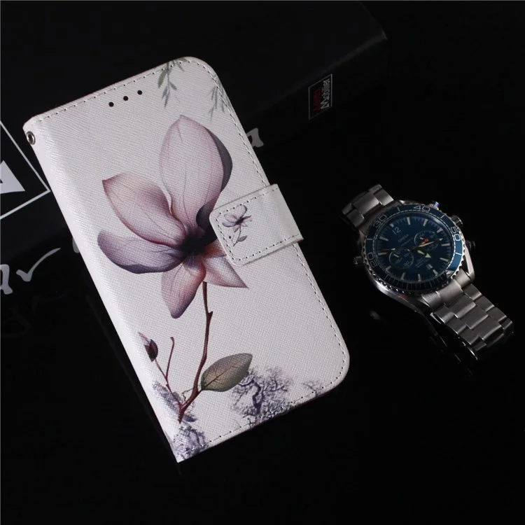 Para Realme C33 2023 4G / C33 4G Anti-arranhão Impressão PU PU Caparia Capa de Capação de Altulação do Estilo Magnética Case Pheleo de Case - Flor Rosa