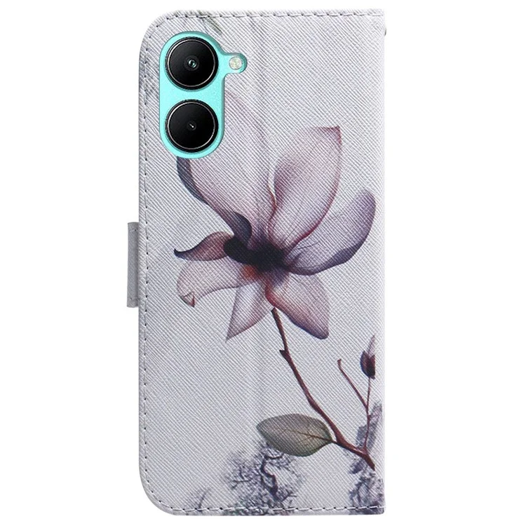 Para Realme C33 2023 4G / C33 4G Anti-arranhão Impressão PU PU Caparia Capa de Capação de Altulação do Estilo Magnética Case Pheleo de Case - Flor Rosa