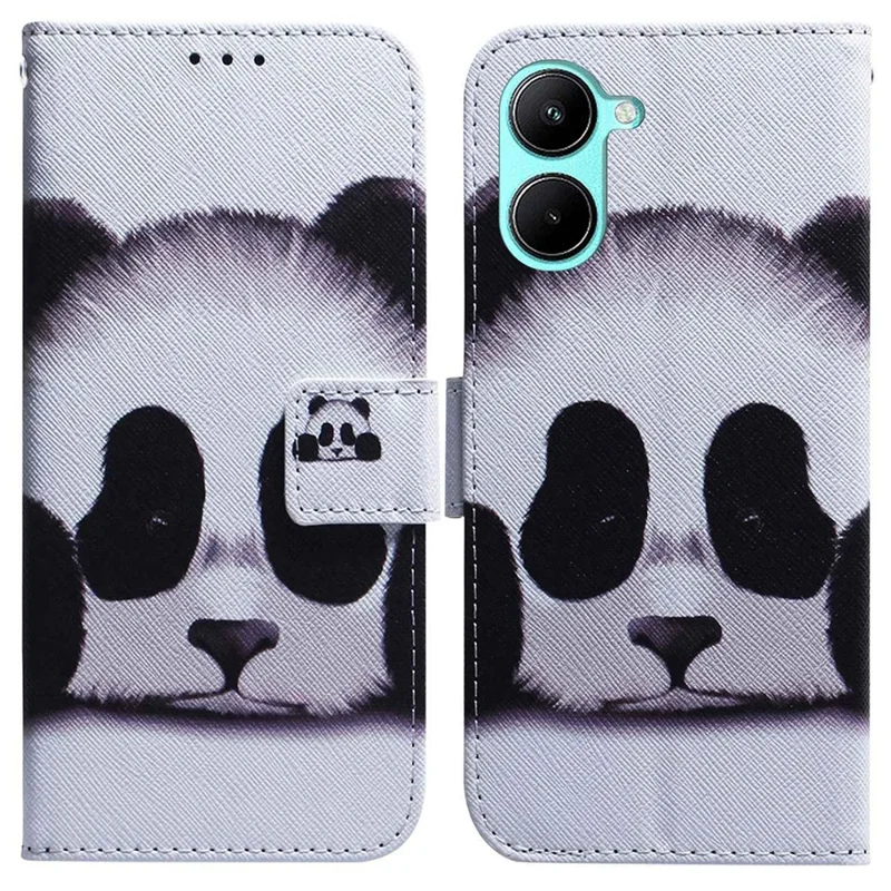 For Realme C33 2023 4G / C33 4G Anti-scratch Pattern Printing PU Leather Cover Wallet Style Magnetic Closure Stand Phone Case Shell - Panda