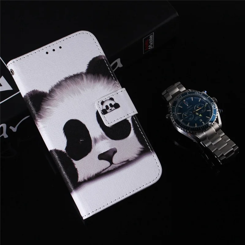 For Realme C33 2023 4G / C33 4G Anti-scratch Pattern Printing PU Leather Cover Wallet Style Magnetic Closure Stand Phone Case Shell - Panda