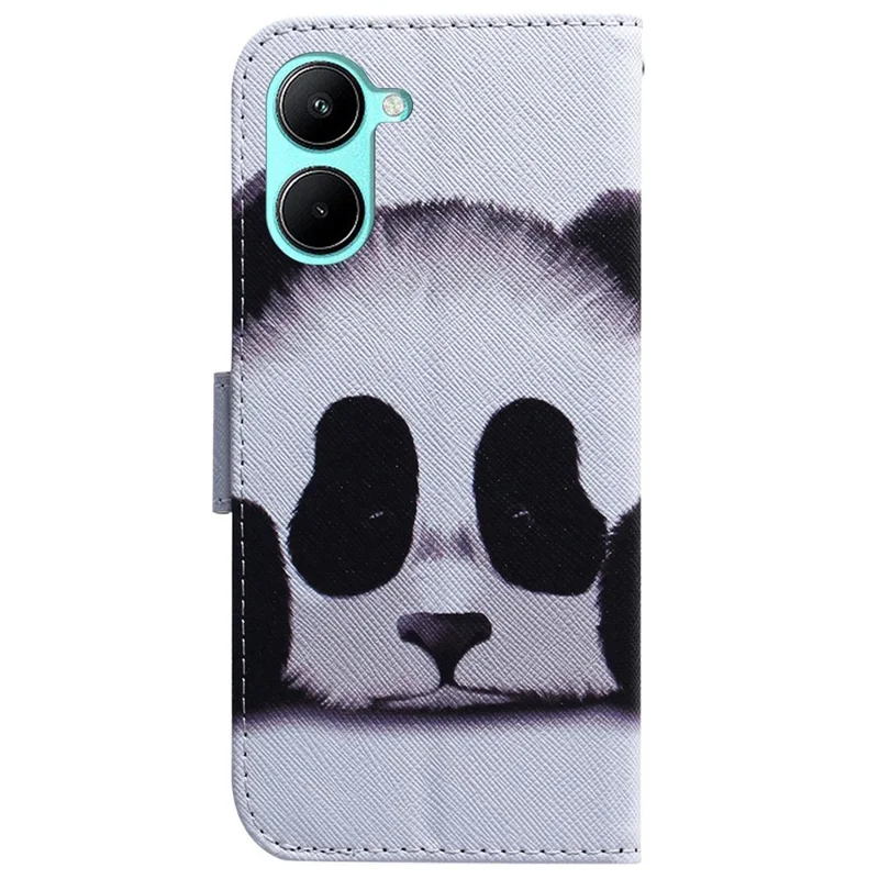 For Realme C33 2023 4G / C33 4G Anti-scratch Pattern Printing PU Leather Cover Wallet Style Magnetic Closure Stand Phone Case Shell - Panda