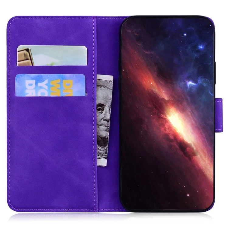 Custodia in pelle PU per Realme C33 2023 4G / C33 4G con stampa a farfalla, finitura al tatto, supporto magnetico, custodia a portafoglio - viola