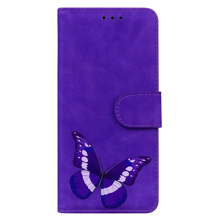 Custodia in pelle PU per Realme C33 2023 4G / C33 4G con stampa a farfalla, finitura al tatto, supporto magnetico, custodia a portafoglio - viola