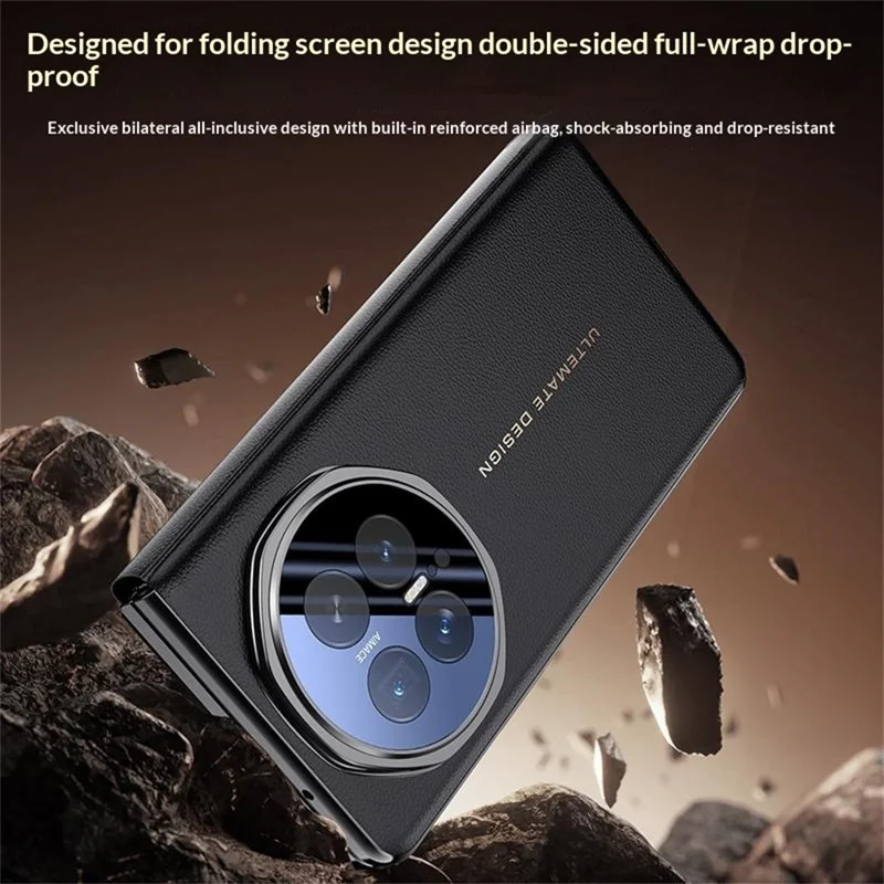 For Honor Magic V6 5G Case Smart View Window Leather Phone Cover with Metal Lens Kickstand - Black