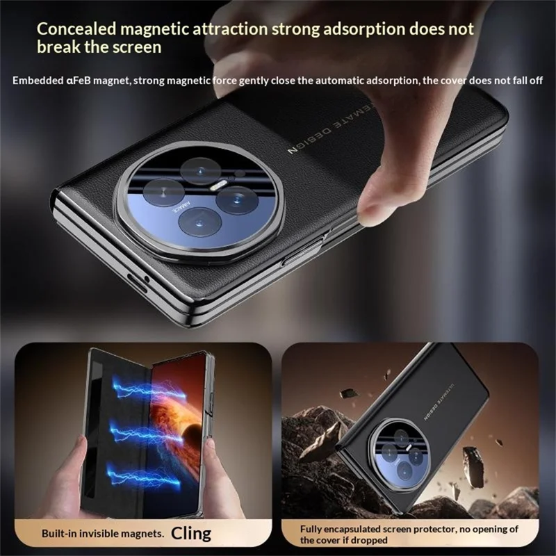 For Honor Magic V6 5G Case Smart View Window Leather Phone Cover with Metal Lens Kickstand - Black