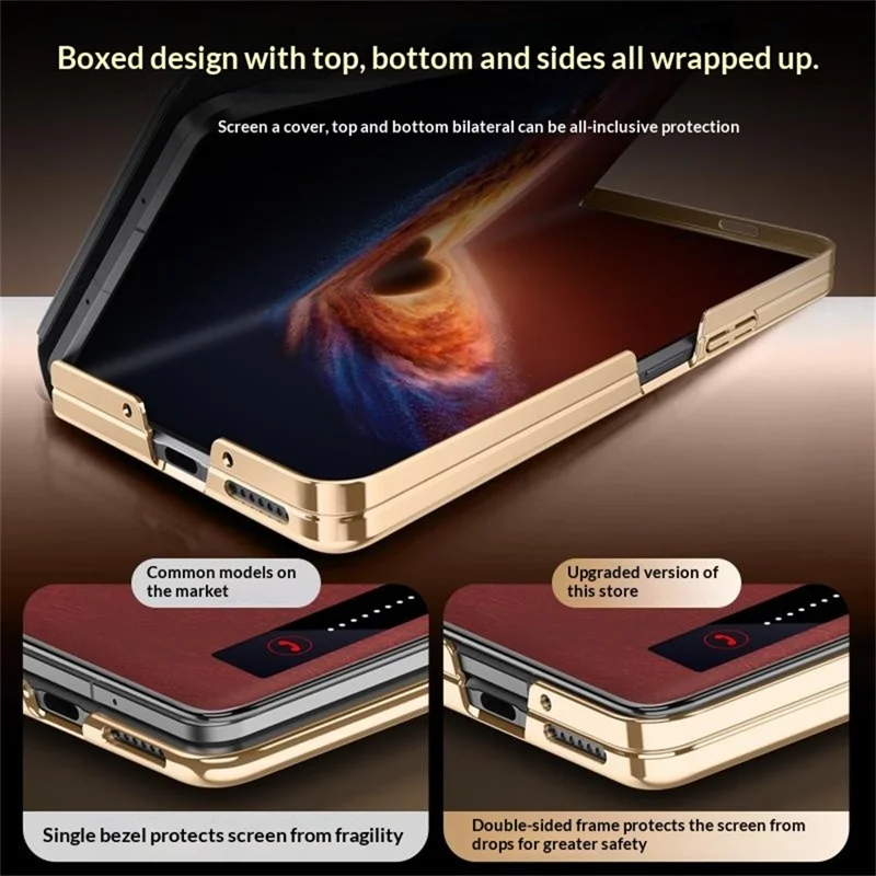 For Honor Magic V6 5G Case Smart View Window Leather Phone Cover with Metal Lens Kickstand - Black