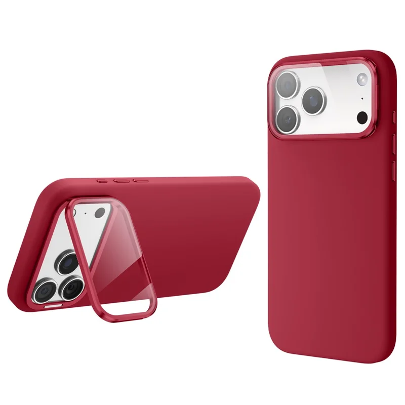 Magnetic Case for iPhone 17 Pro Max / 16 Pro Max Liquid Silicone Mobile Cover with Lens Protector Kickstand Compatible with MagSafe - Red