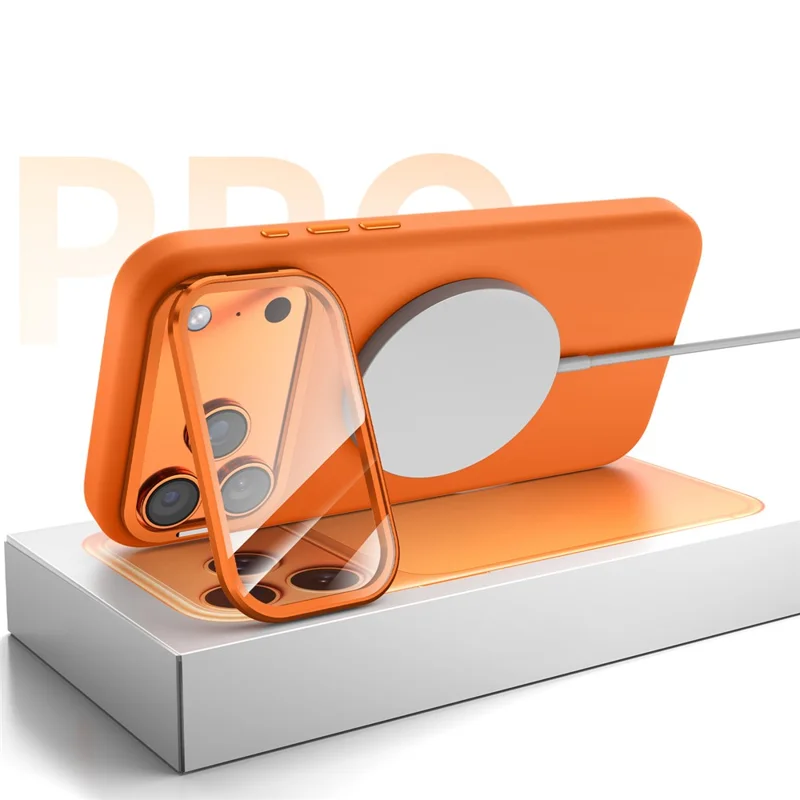 Magnetic Case for iPhone 17 Pro Max / 16 Pro Max Liquid Silicone Mobile Cover with Lens Protector Kickstand Compatible with MagSafe - Red