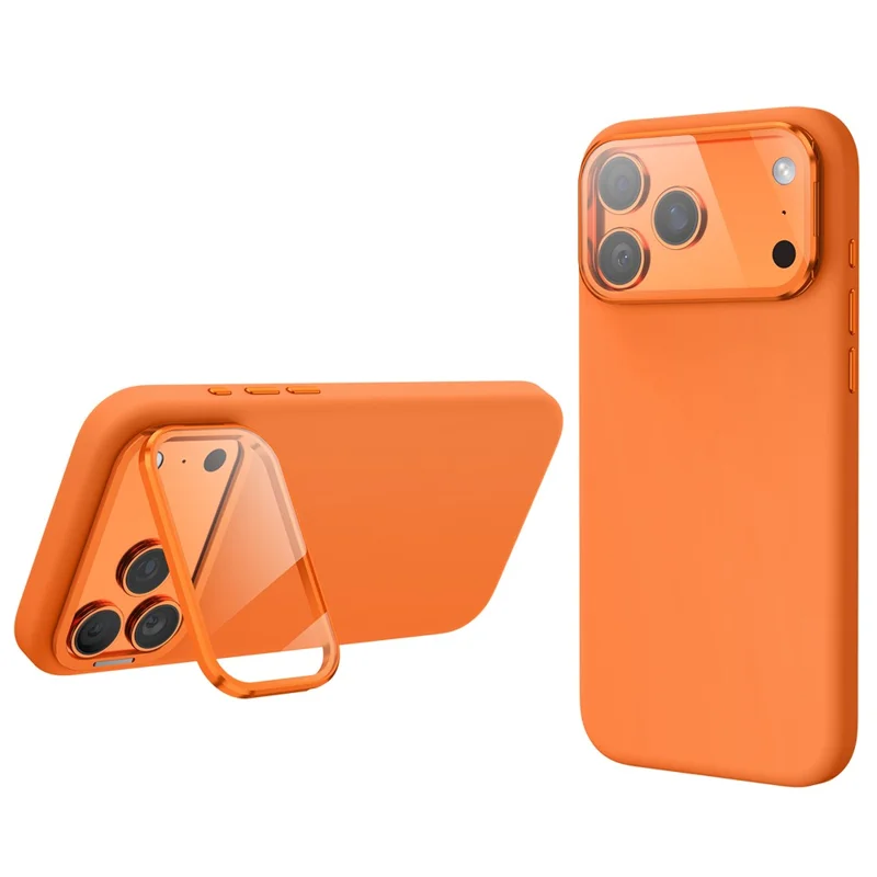 Magnetic Case for iPhone 17 Pro  /  16 Pro Liquid Silicone Mobile Cover with Lens Protector Kickstand Compatible with MagSafe - Orange