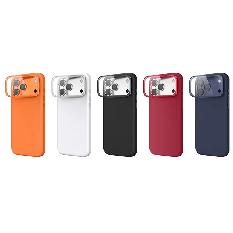 Magnetic Case for iPhone 17 Pro  /  16 Pro Liquid Silicone Mobile Cover with Lens Protector Kickstand Compatible with MagSafe - Orange