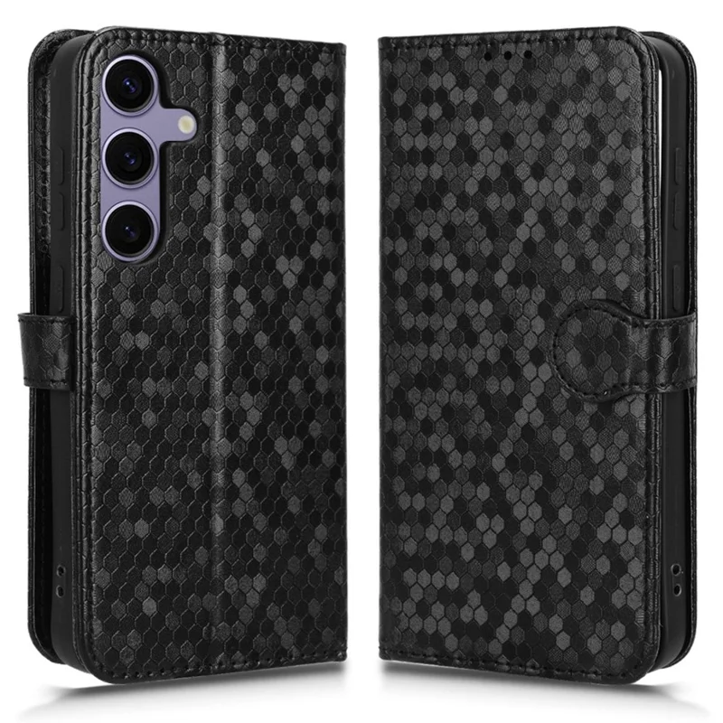 For Samsung Galaxy S26 Wallet Case Dot Pattern Imprint PU Leather Phone Cover with Wrist Strap - Black