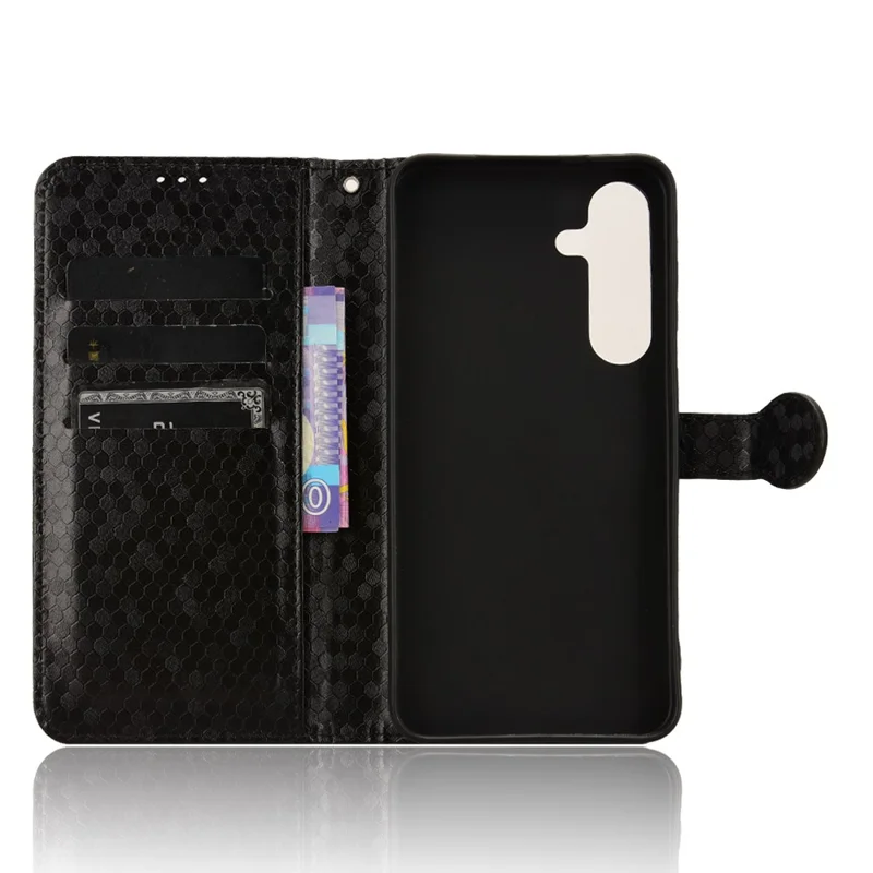For Samsung Galaxy S26 Wallet Case Dot Pattern Imprint PU Leather Phone Cover with Wrist Strap - Black