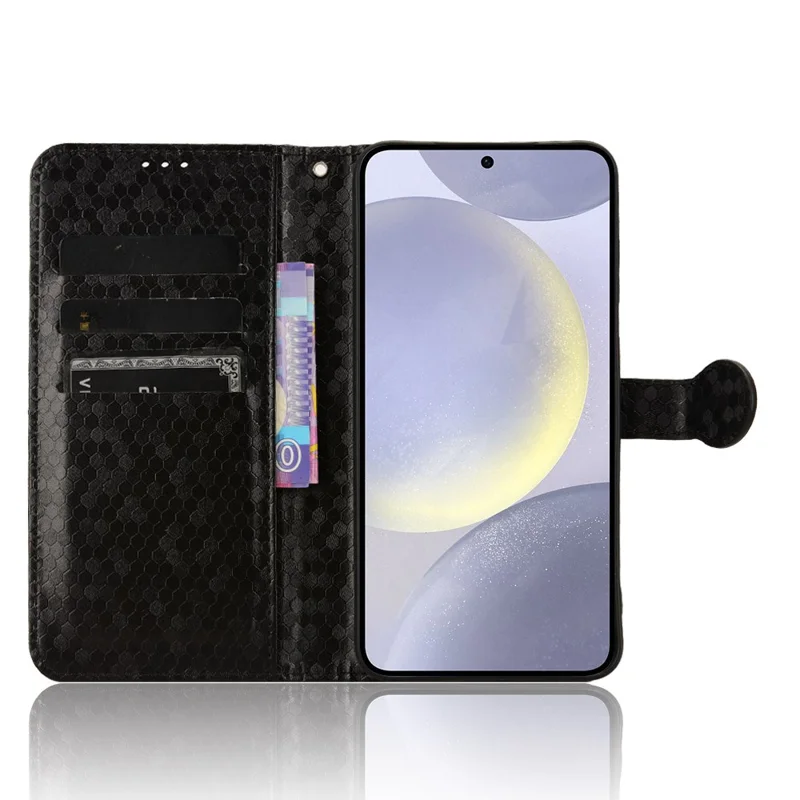 For Samsung Galaxy S26 Wallet Case Dot Pattern Imprint PU Leather Phone Cover with Wrist Strap - Black