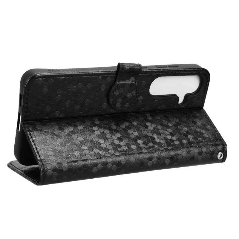 For Samsung Galaxy S26 Wallet Case Dot Pattern Imprint PU Leather Phone Cover with Wrist Strap - Black