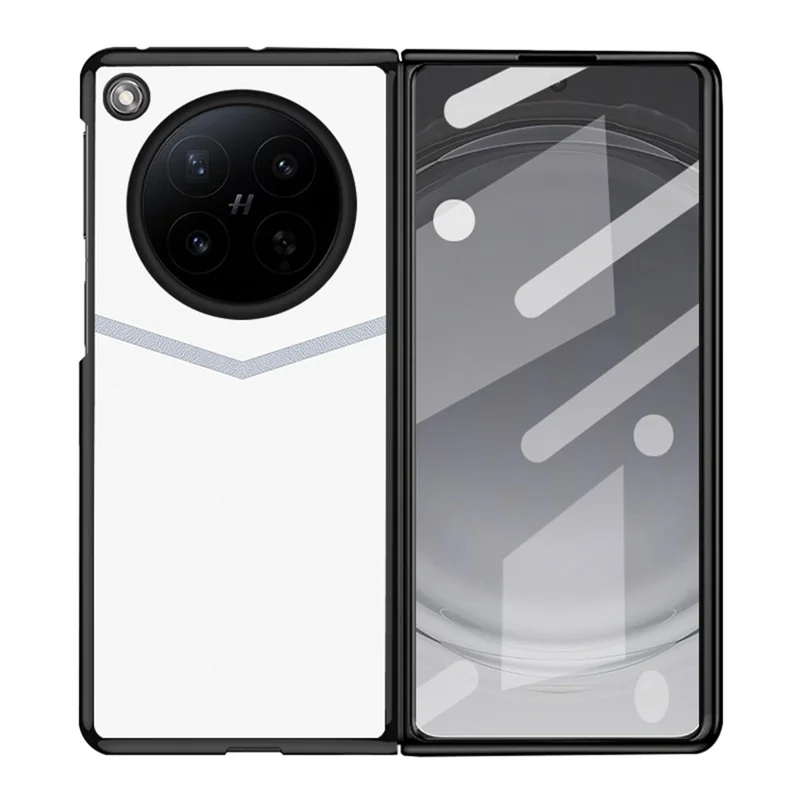 For Oppo Find N6 5G Case V-Shape Splicing Leather Coated PC Phone Cover - White