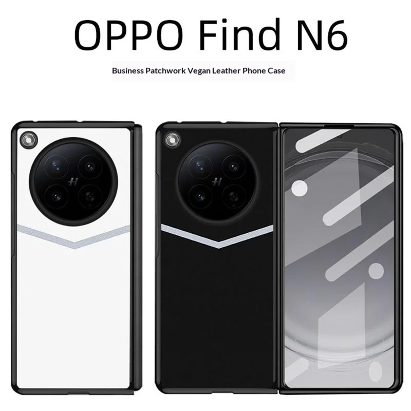 For Oppo Find N6 5G Case V-Shape Splicing Leather Coated PC Phone Cover - White